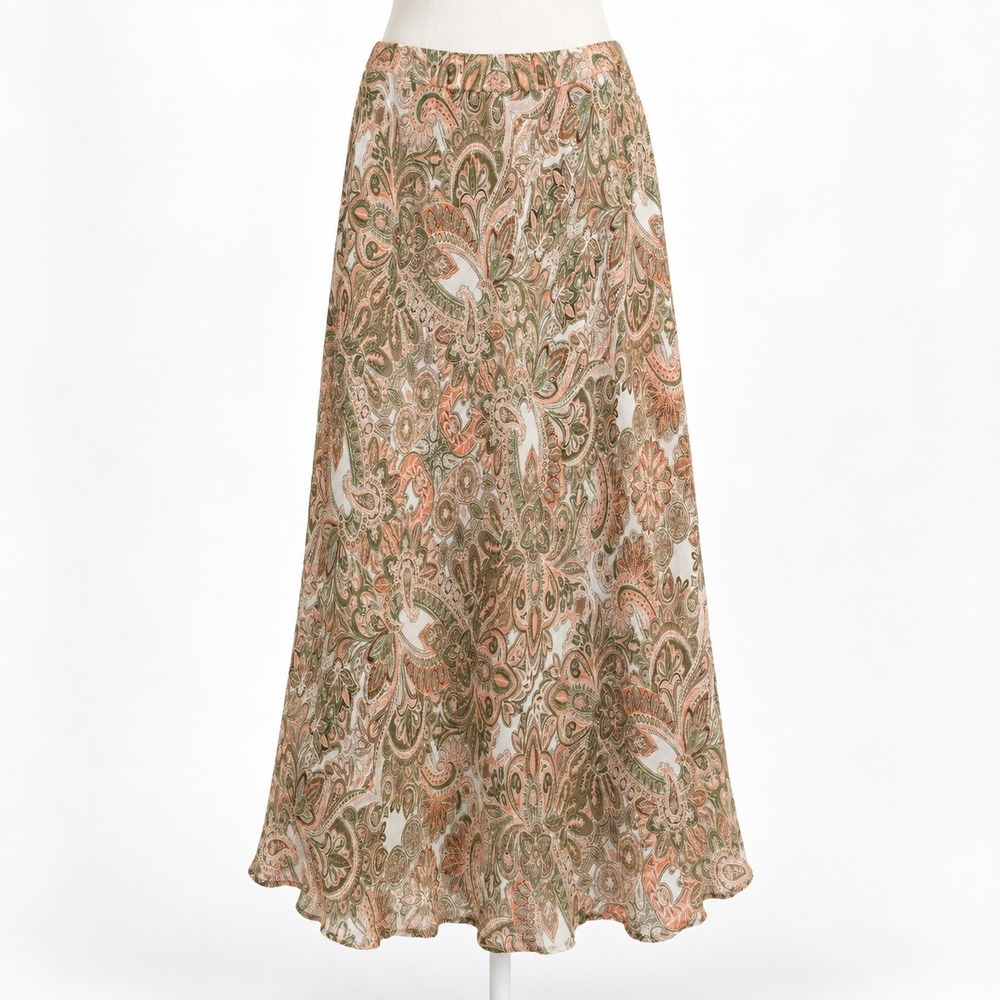 Vintage Y2K Paisley Fairy Grunge Maxi Skirt Size XL Tan Elastic Waist Whimsigoth